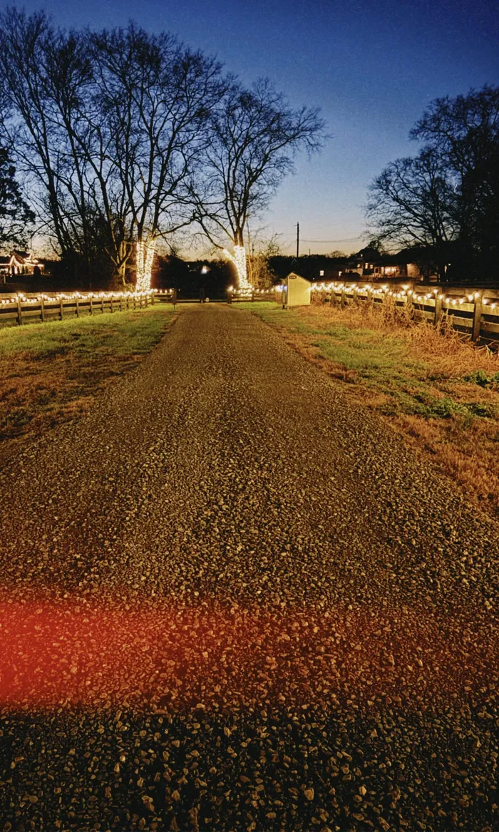 Warm white Christmas roofline lighting on a home in Williamson County, TN
