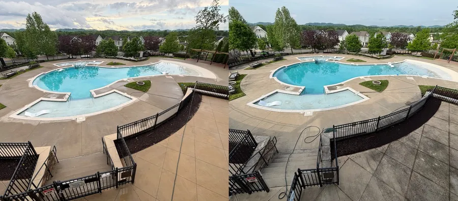 Pool deck cleaning — before